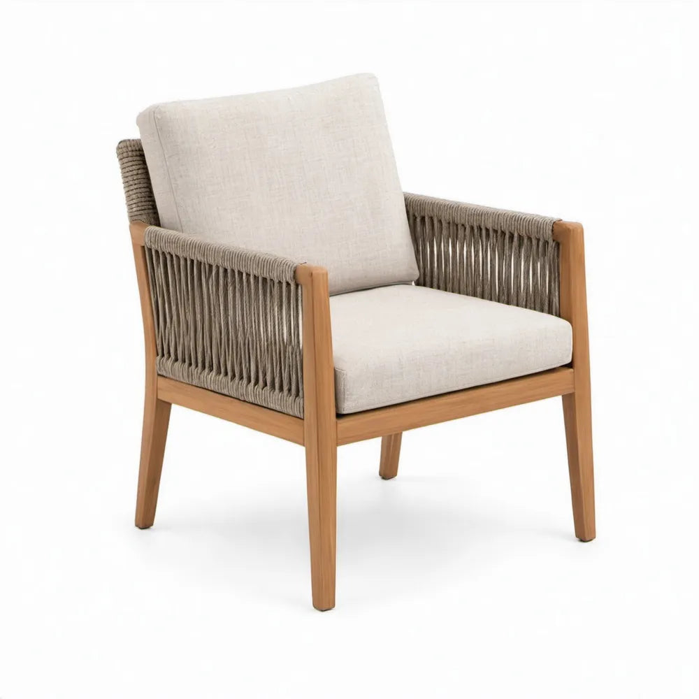 Tuinstoel met armleuningen van acaciahout en touw, 68 x 75 x 78 cm, naturel/taupe/beige
