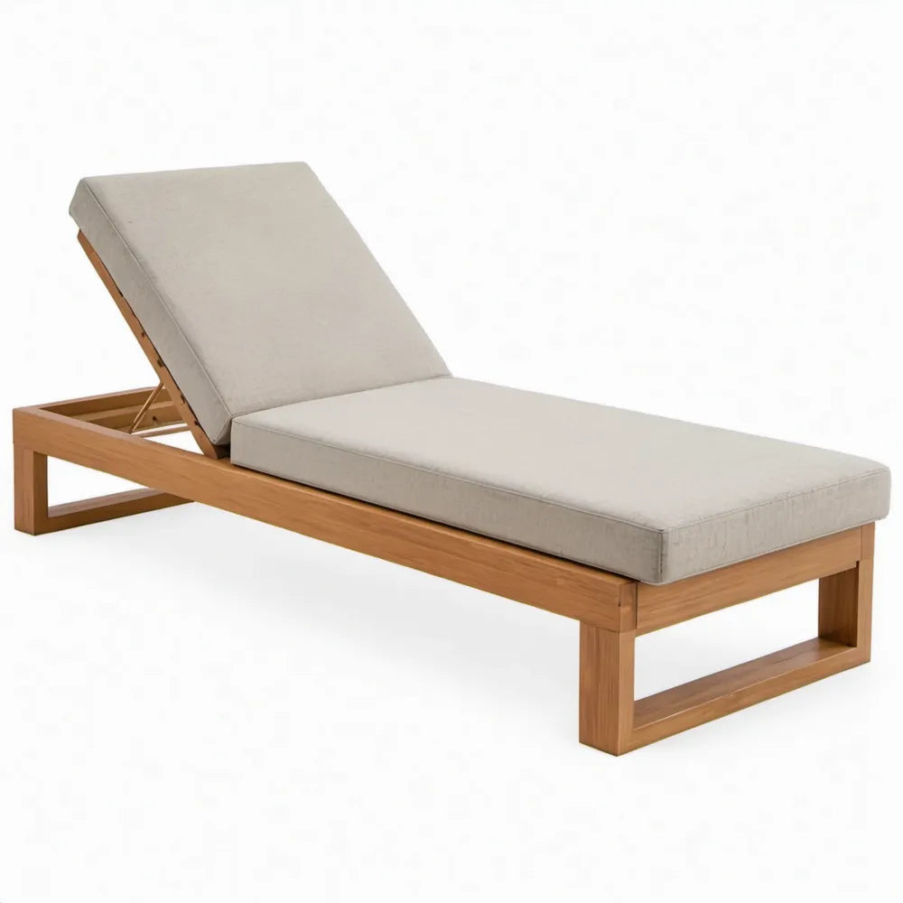 Verstelbaar ligbed 200 x 70 cm van massief teakhout met beige polyester kussens
