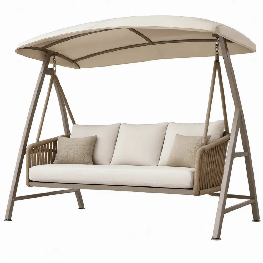 3-zits tuinschommel met verstelbare luifel, beige/taupe/zandkleurig, 200 x 120 x 180 cm