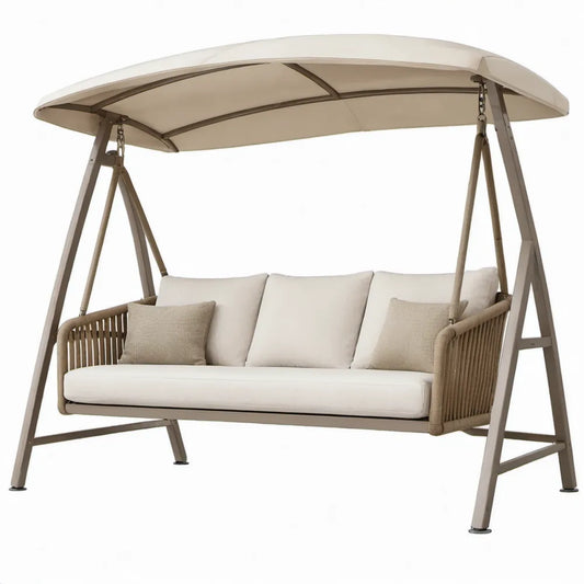 3-zits tuinschommel met verstelbare luifel, beige/taupe/zandkleurig, 200 x 120 x 180 cm