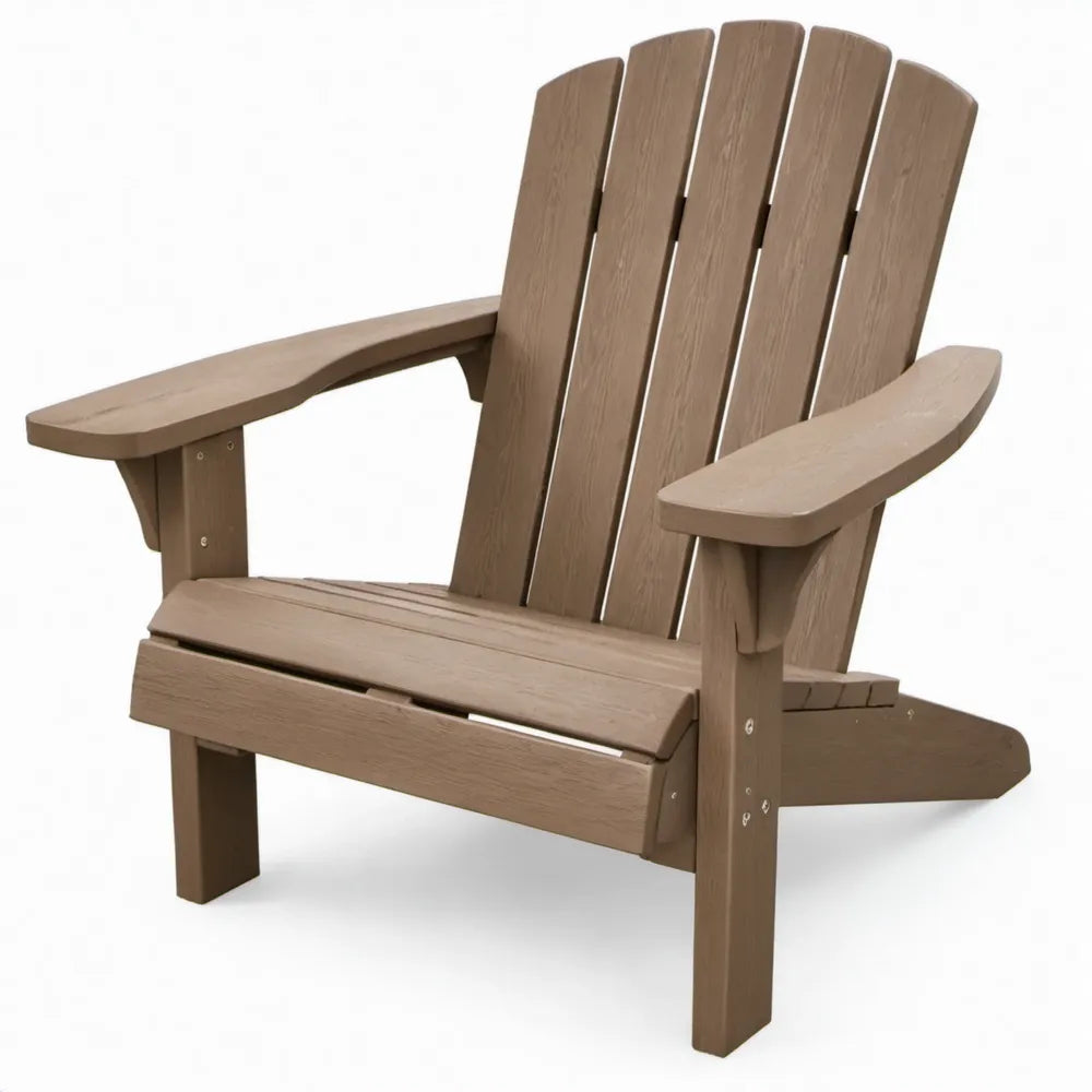 Bruine HDPE Adirondackstoel met houtnerfstructuur, 79 x 83 x 97 cm