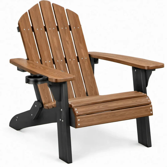 Adirondackstoel met bekerhouder en gebogen rugleuning, 83 x 79 x 98 cm, bruin/zwart