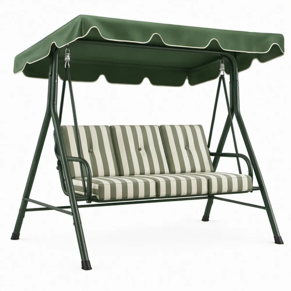 3-zits schommelbank met luifel 170 x 110 x 153 cm donkergroen/wit