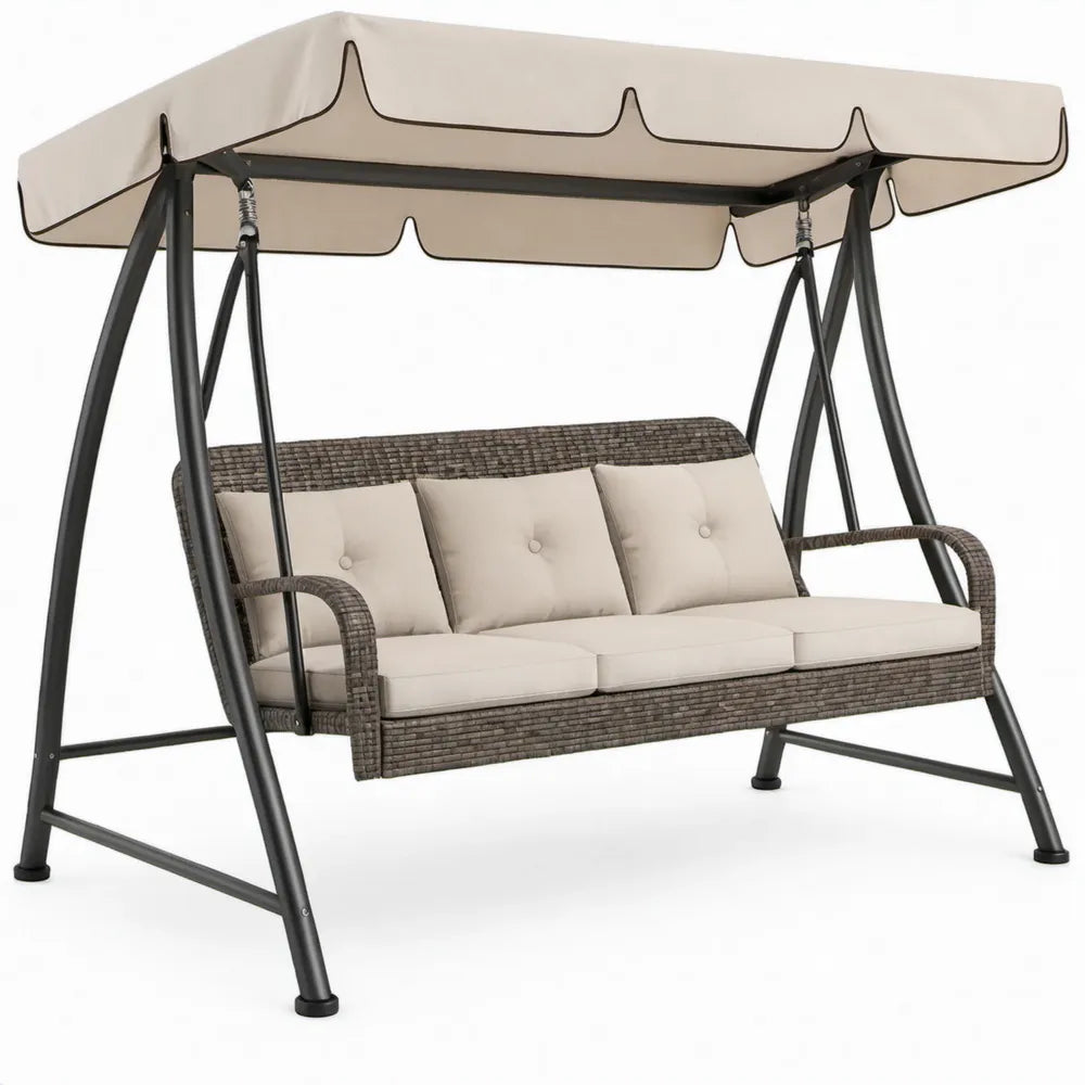 3-zits tuinschommel met luifel 200 x 125 x 170 cm Beige Bruin Zwart