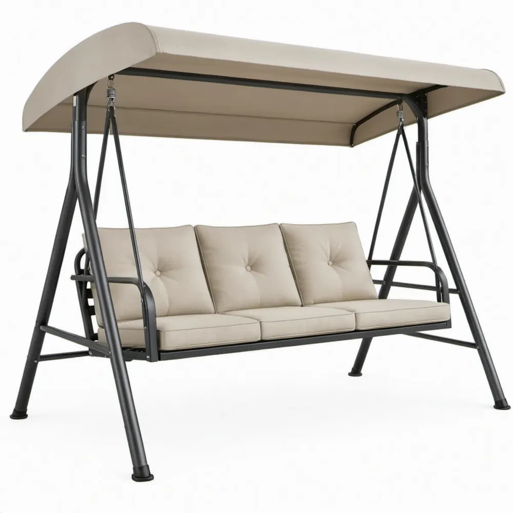 3-persoons schommelbank met luifel 200 x 120 x 170 cm Beige/Zwart