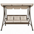 3-zits tuinschommel met luifel, 200 x 120 x 170 cm, bruin en beige