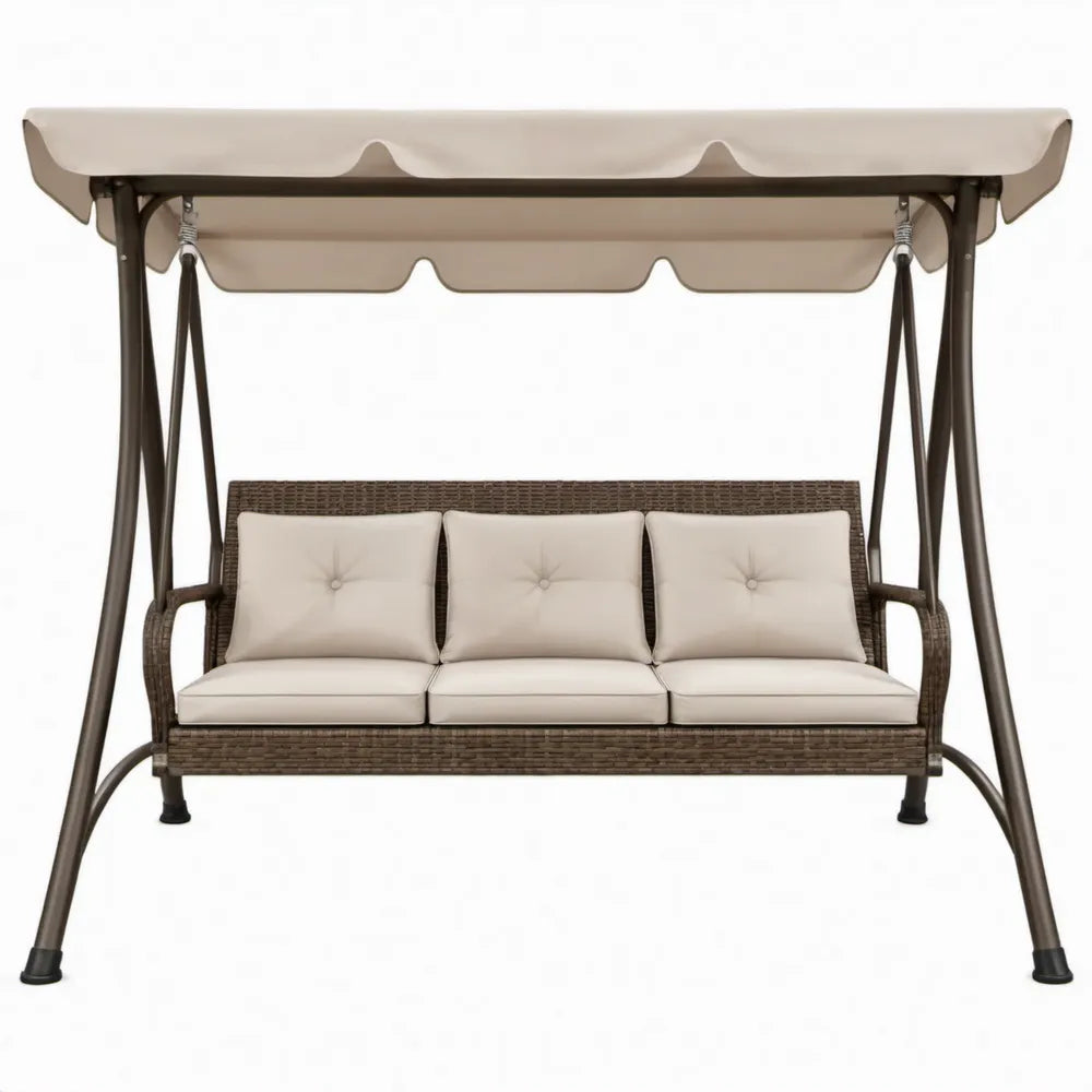 3-zits tuinschommel met luifel, 200 x 120 x 170 cm, bruin en beige
