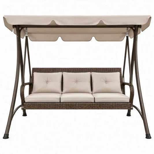 3-zits tuinschommel met luifel, 200 x 120 x 170 cm, bruin en beige