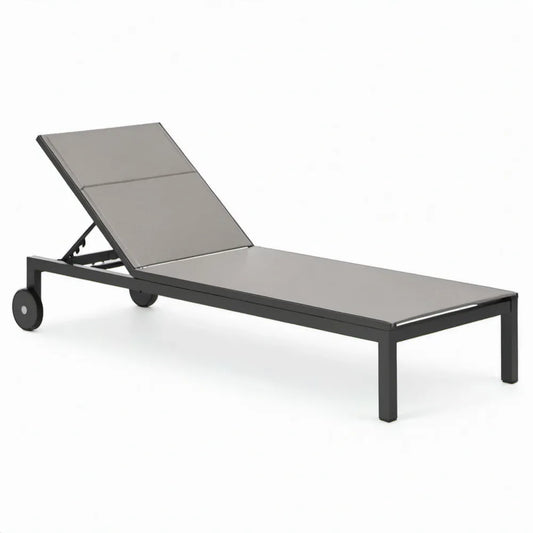 Aluminium ligbed met verstelbare rugleuning en wielen 200 x 65 x 35 cm Grijs/Zwart