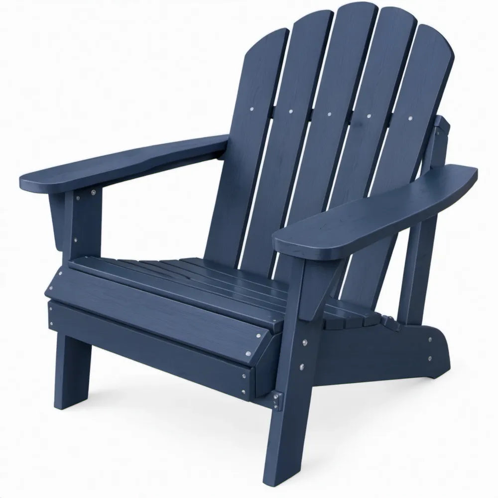 Donkerblauwe Adirondackstoel met armleuningen van HDPE, 76 x 83 x 92 cm