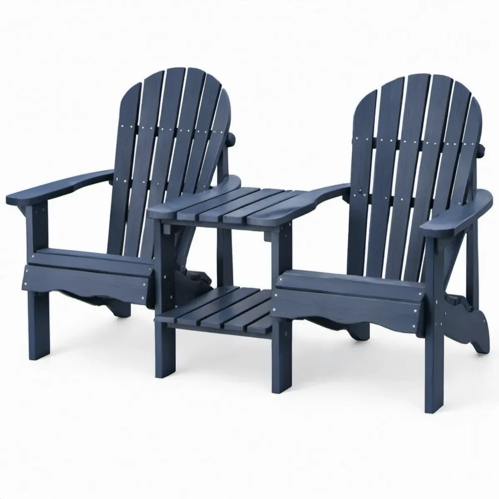 Adirondackstoelset met geïntegreerde tussentafel, 165 x 80 x 95 cm, donkerblauw HDPE