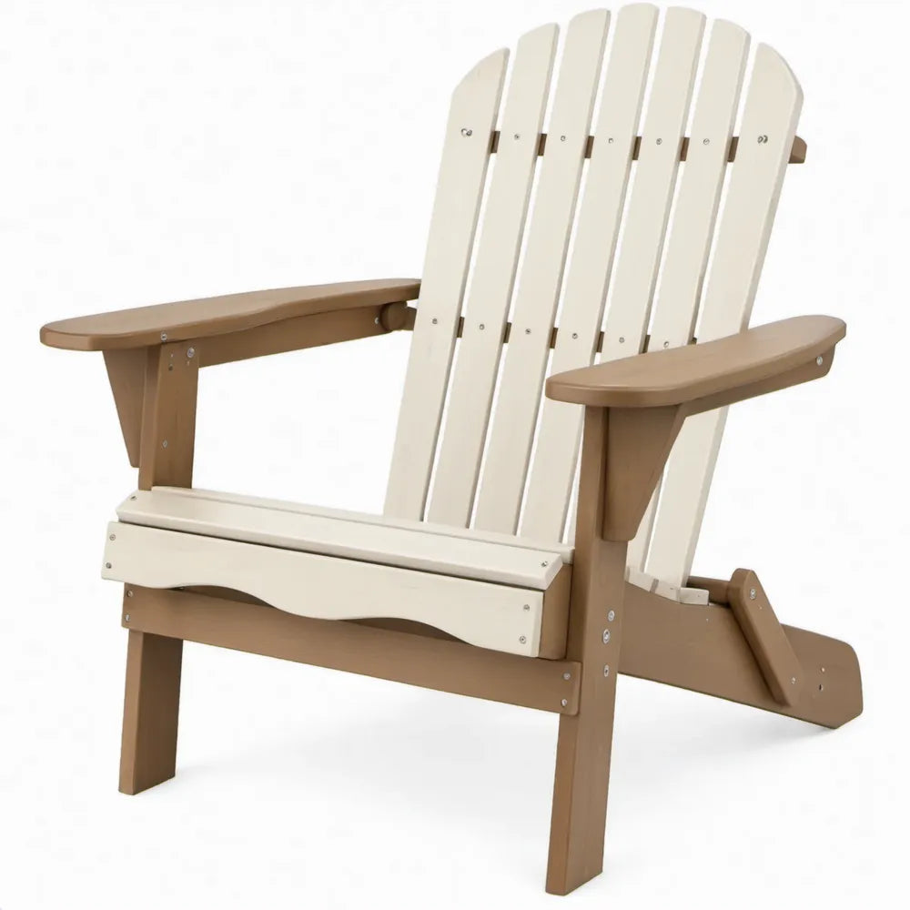 Adirondackstoel van HDPE met hoge gebogen rugleuning, 79 x 83 x 97 cm, Crème/Bruin