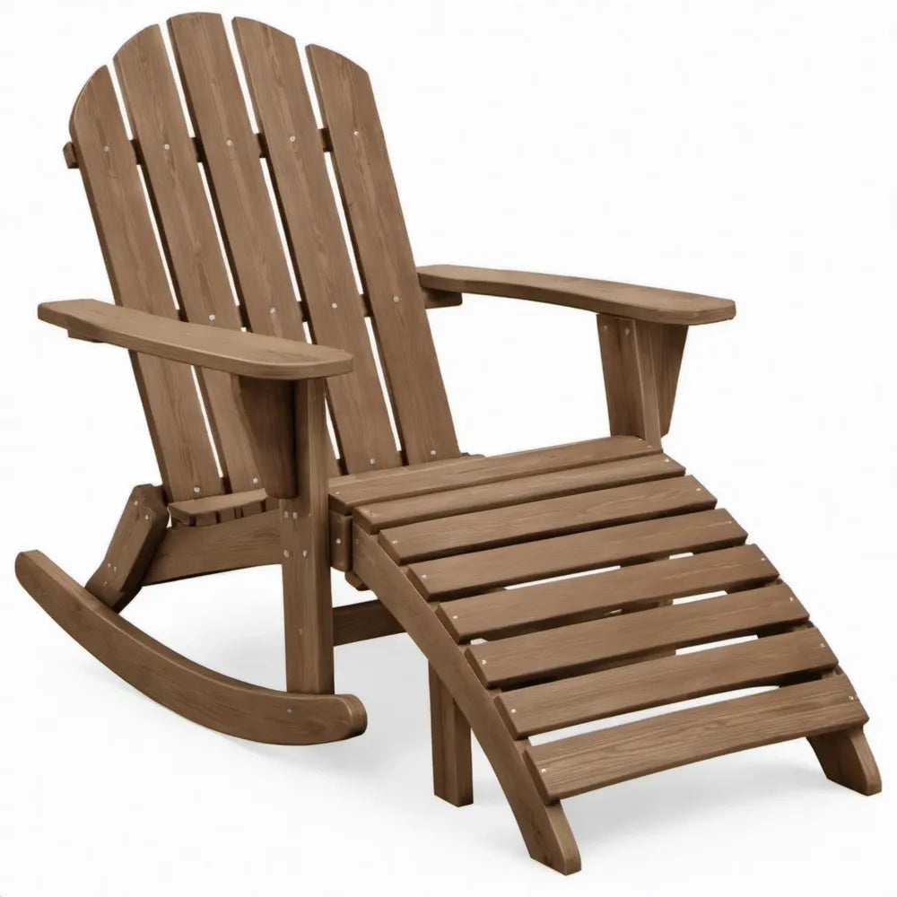 Adirondack schommelstoel van massief sparrenhout met uitschuifbare voetensteun, bruin, 80 x 151 x 100 cm
