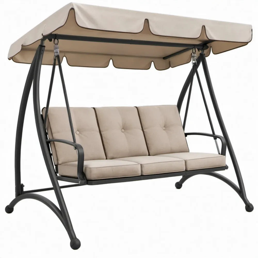 3-zits tuinschommel met luifel 170 x 110 x 153 cm - Beige/Zwart