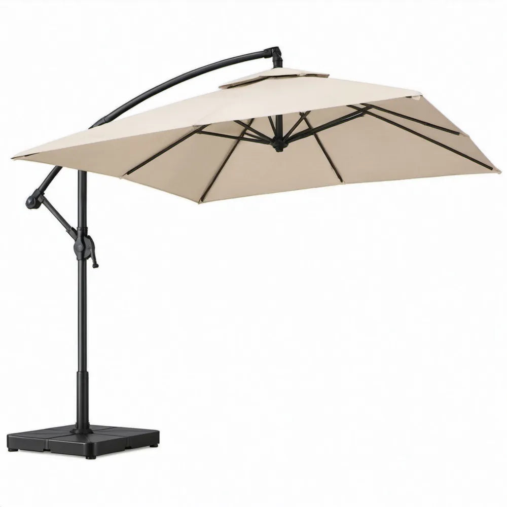 Zweefparasol met voet 300 x 300 cm Beige/Zwart van polyester en staal