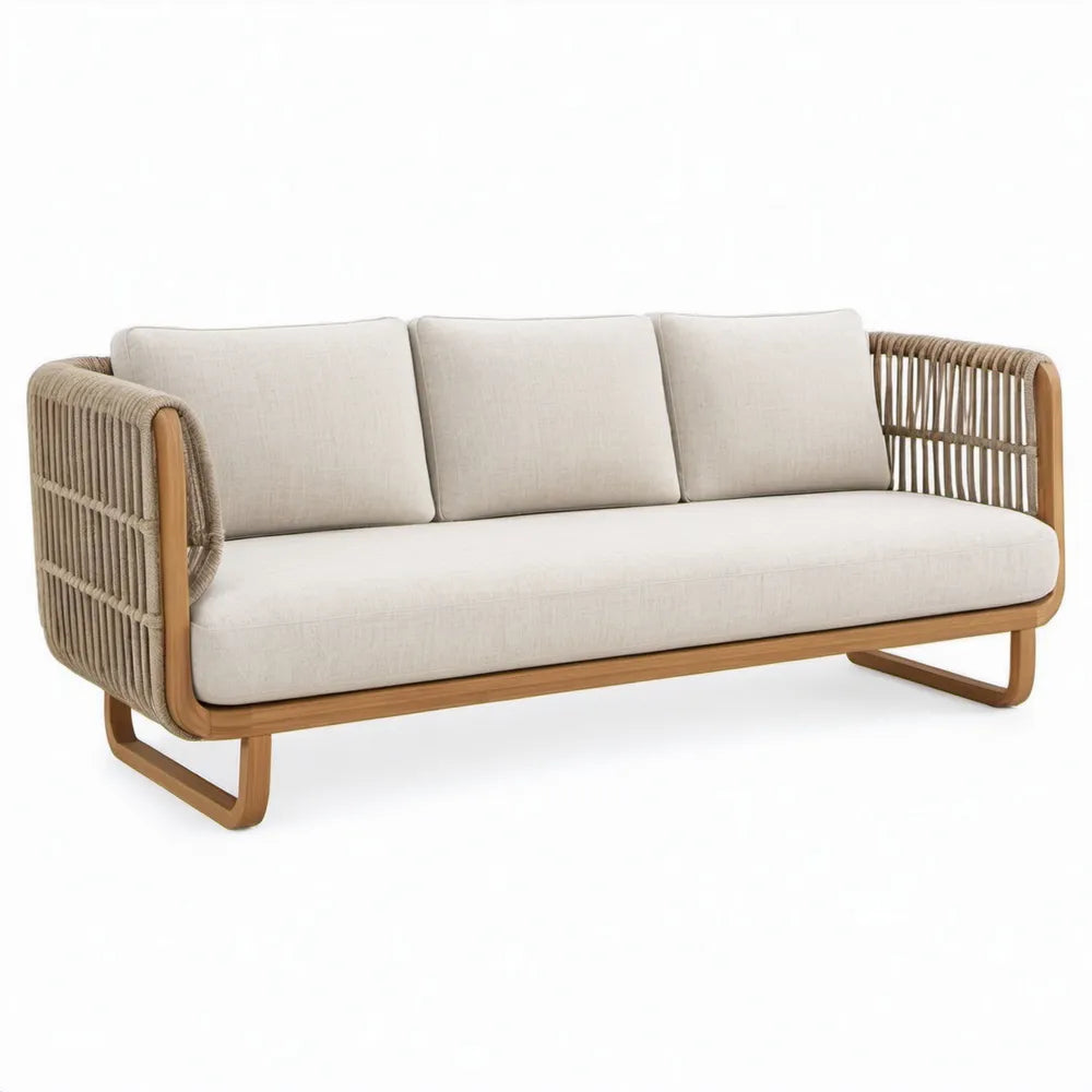Driezits tuinbank 220 x 80 x 75 cm in beige, naturelbruin en taupe